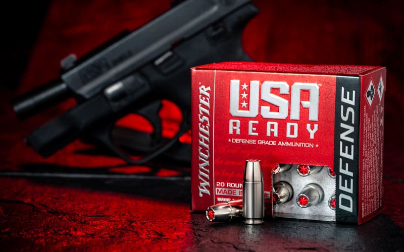 Winchester USA Ready Defense ammo with handgun