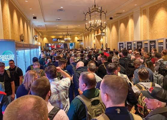 Attendees packed the hallway to enter SHOT Show 2024.