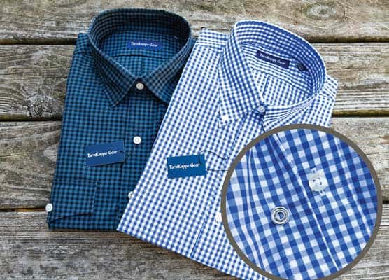 Two of TarnKappe Gear Shirts in blue gingham