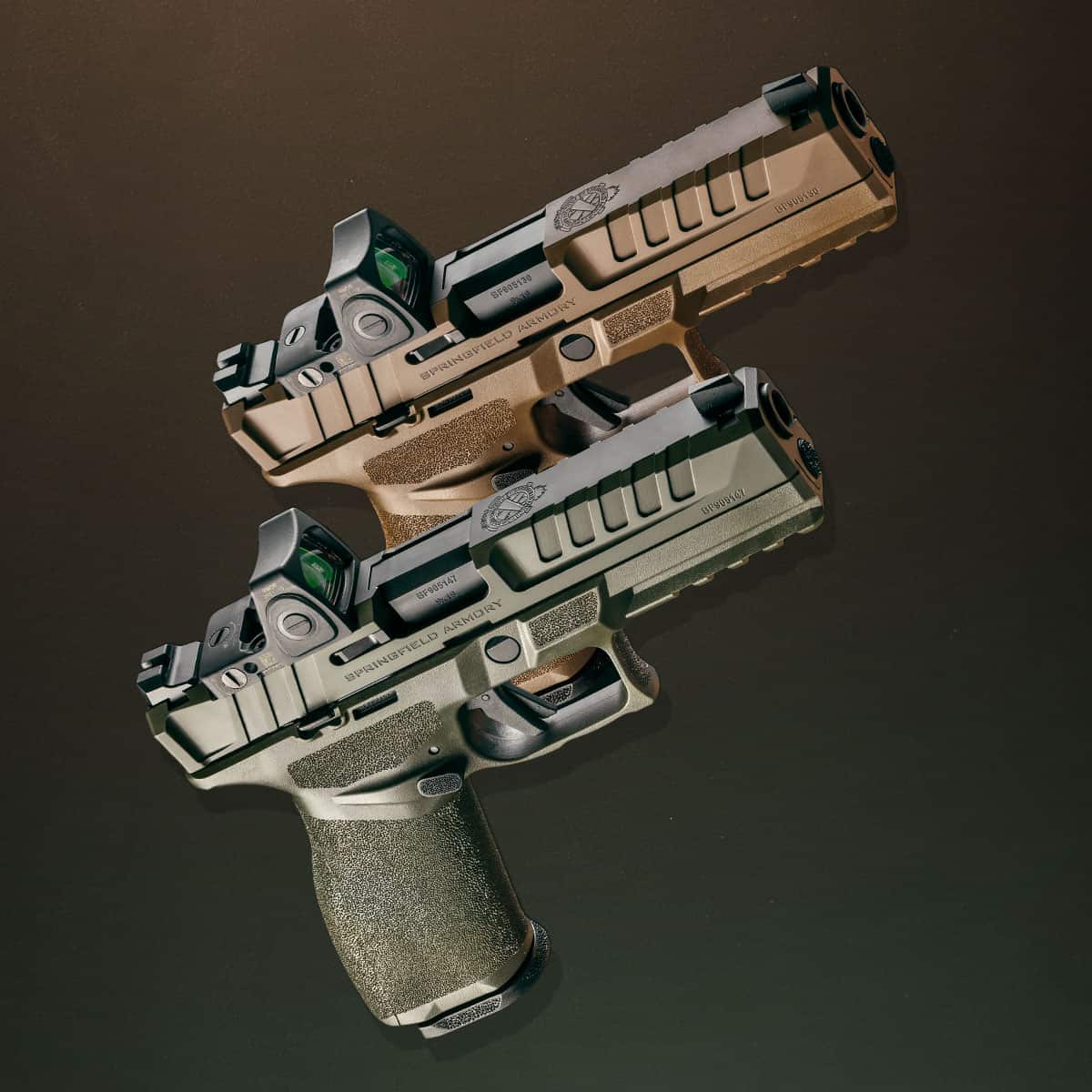 Springfield Armory Echelon pistol in Desert FDE And OD Green