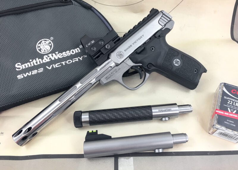 The Smith & Wesson Victory was designed to be accessories. One screw separates the major components, so adding things like aftermarket barrels is a snap.