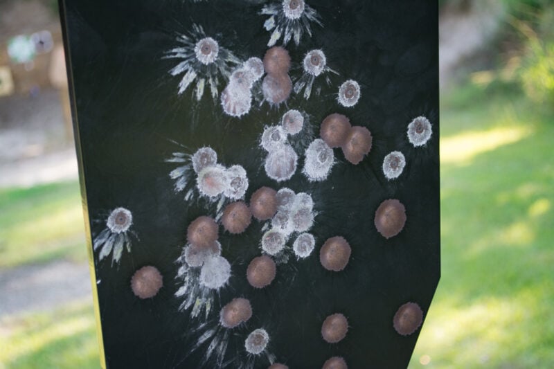 The target looks abused, but it's just jacket, coating and lead. If you run your hand across it, the surface is smooth and safe.