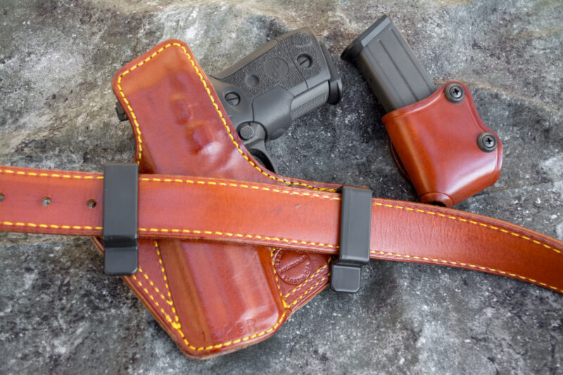 Of course, when your carry method is outside the waistband, an outside-the-waistband magazine carrier really prevents any additional concealment penalty. It is certainly comfortable because nothing is jammed inside your belt. This is one sweet rig from High Noon Holsters.